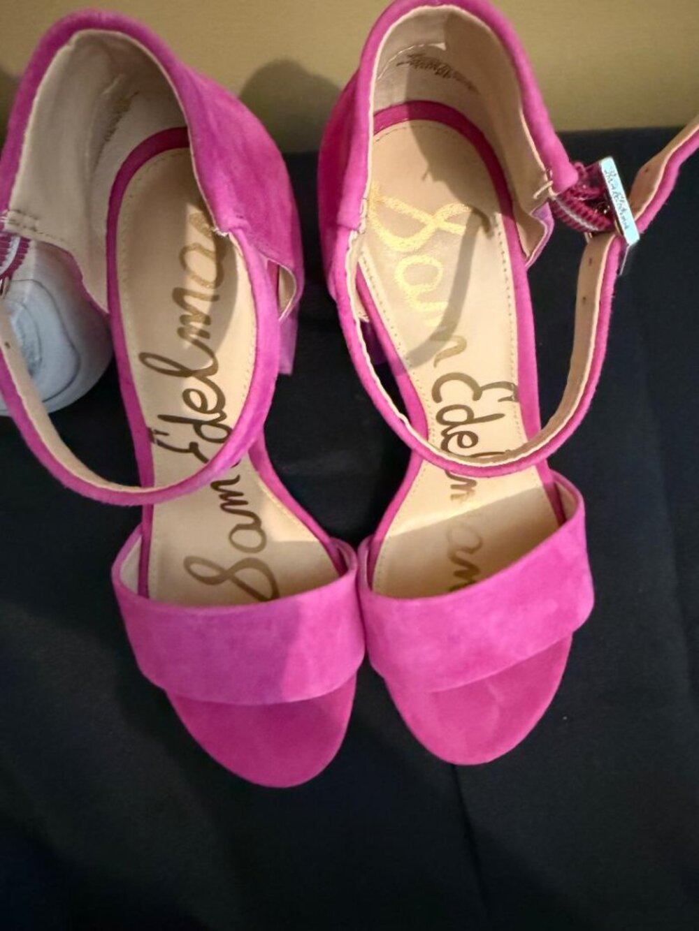 Sam Edelman Fuchsia Suede Block Heel Ankle Strap Sandals Size 6 EUC - Picture 8 of 15